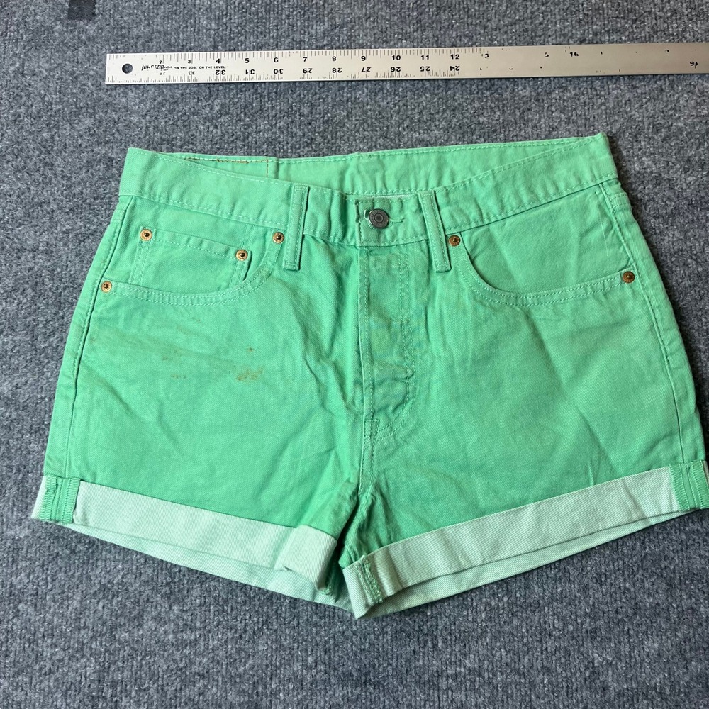 Levi's Denim Shorts Womens Size 30 Green 501 High Rise Cuffed Button Fly Cotton